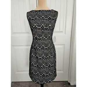 Tahari ASL Levine Womens Black White Lace Striped Sheath Dress Size 10 NWT